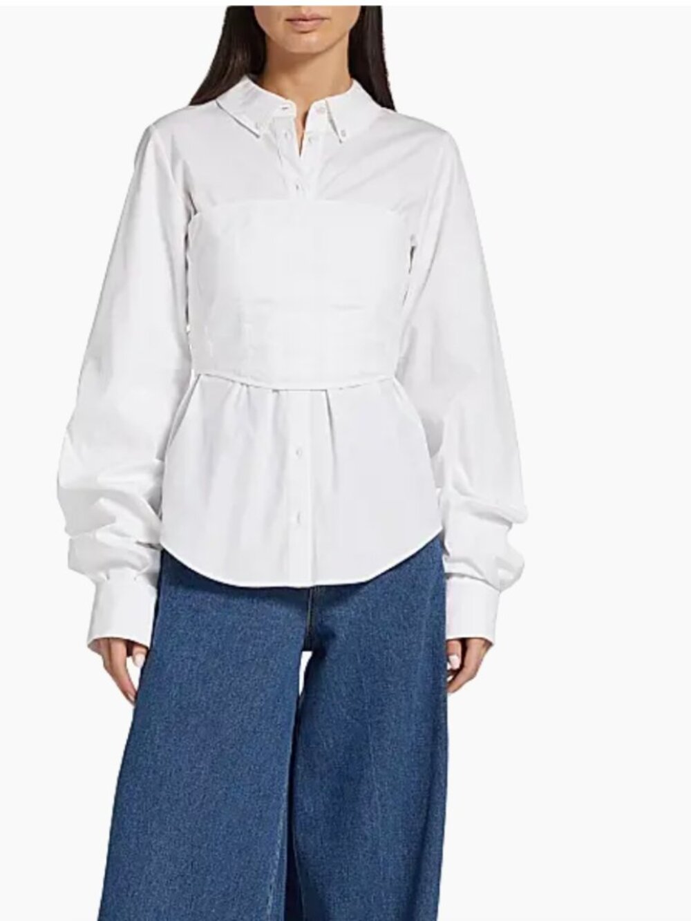 Veronica Beard White Corset-Panel Button Down Keora Shirt